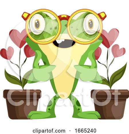 Botanist Frog Taking Care of Heart-shaped Flowers by Morphart Creations
