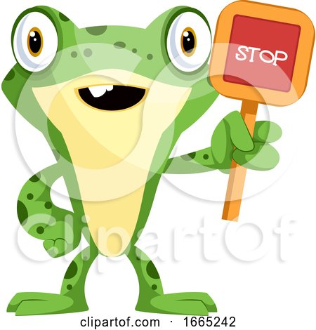 Cute Cartoon Frog with a Stop Sign by Morphart Creations
