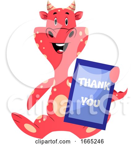 Red Dragon Is Holding Thank You Sign by Morphart Creations