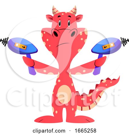 Red Dragon Is Holding Laser Gun by Morphart Creations