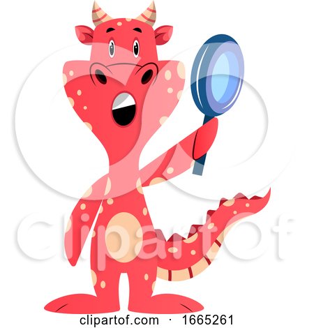 Red Dragon Is Holding Magnifying Glass by Morphart Creations