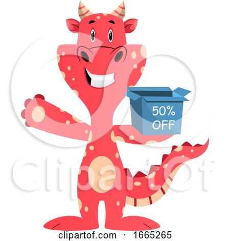 Red Dragon Is Holding Discount Box by Morphart Creations
