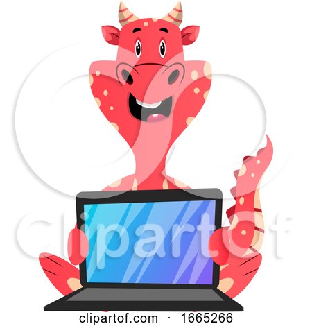 Red Dragon Is Holding Lap Top by Morphart Creations