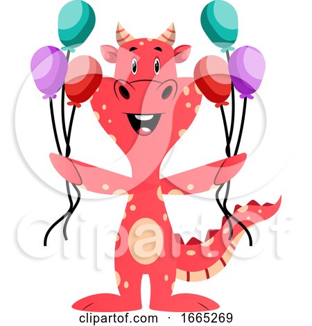 Red Dragon Is Holding Balloons by Morphart Creations