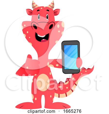 Red Dragon Is Holding Mobile Phone by Morphart Creations
