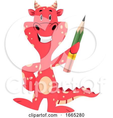 Red Dragon Is Holding Pencil by Morphart Creations