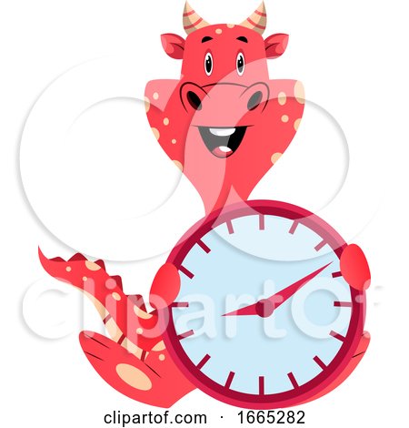 Red Dragon Is Holding a Clock by Morphart Creations