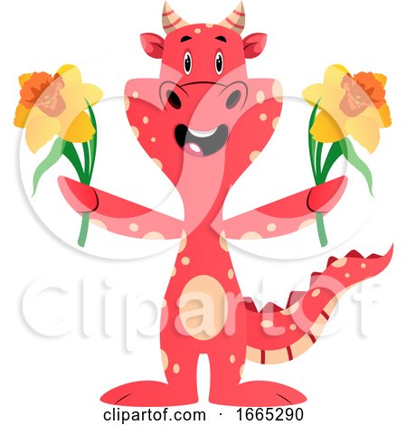 Red Dragon Is Holding Flowers by Morphart Creations