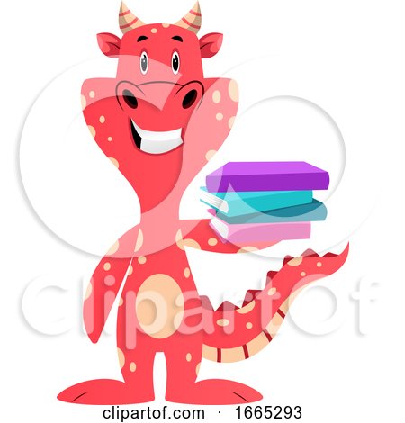 Red Dragon Is Holding Books by Morphart Creations
