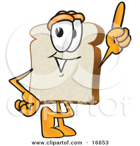 Clipart Picture of a Slice of White Bread Food Mascot Cartoon Character Pointing Upwards by Mascot Junction