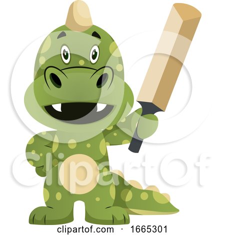 Green Dragon Is Holding Cricket Bat by Morphart Creations
