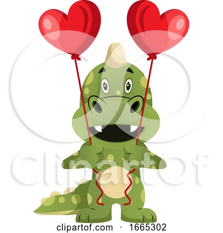 Green Dragon Is Holding Heart Balloons by Morphart Creations