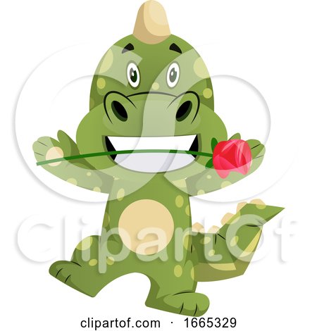 Green Dragon Is Holding Rose in His Mouth by Morphart Creations