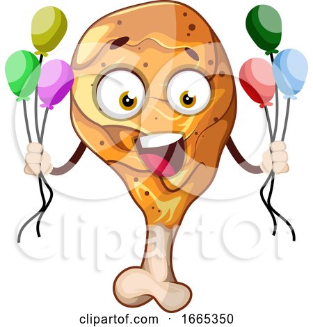 Happy, Fried Chicken Leg Holding Balloons by Morphart Creations