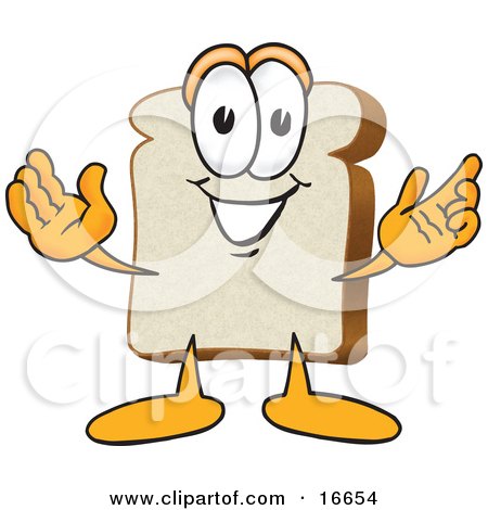 Clipart Picture of a Slice of White Bread Food Mascot Cartoon Character With His Arms Open by Mascot Junction
