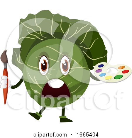 Cabbage Is Holding a Brush and Color Palette by Morphart Creations