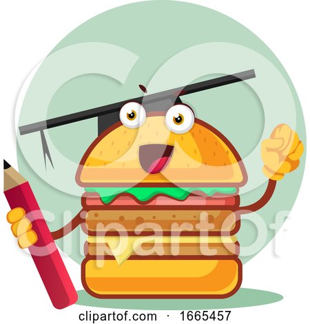 Burger with a Graduation Cap Holds a Pencil by Morphart Creations