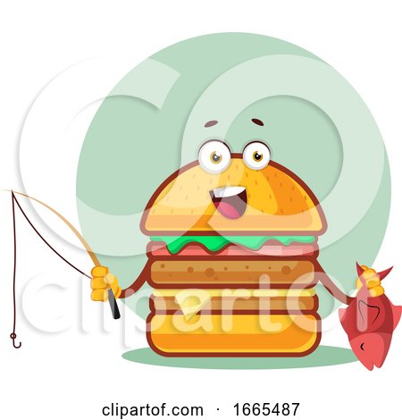 Burger with Fishing Rod and a Fish by Morphart Creations