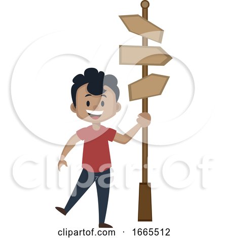 Boy Is Holding Road Direction Signs by Morphart Creations