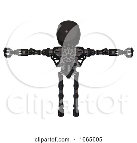 Droid Containing Round Head and Heavy Upper Chest and No Chest Plating and Ultralight Foot Exosuit. Dirty Black. T-pose. by Leo Blanchette