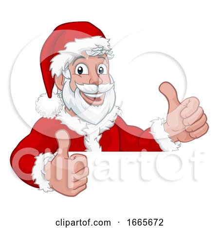 Young Santa Peeking over Sign Christmas Cartoon by AtStockIllustration