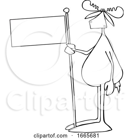 Cartoon Lineart Moose Holding a Blank Flag by djart