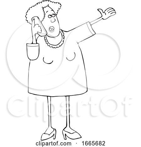 Cartoon Lineart Talkative Woman Yaking Away on a Cell Phone by djart