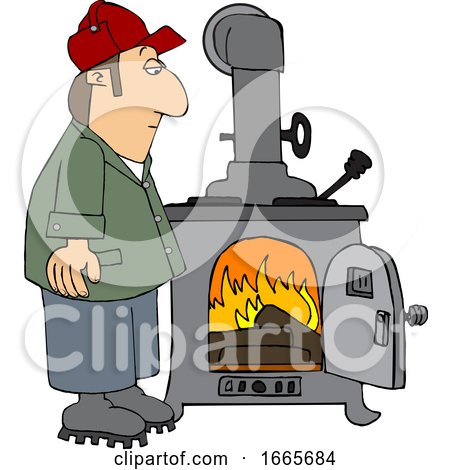 Cartoon Man Watching a Fire Burn in a Wood Stove by djart