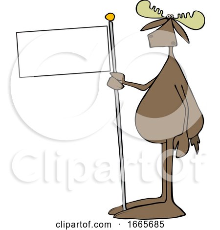 Cartoon Moose Holding a Blank Flag by djart