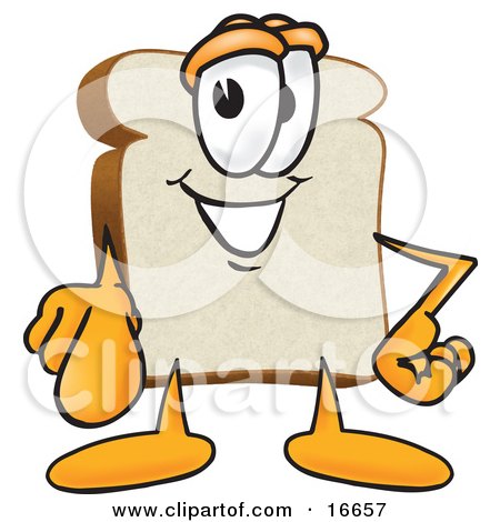 Clipart Picture of a Slice of White Bread Food Mascot Cartoon Character Pointing Outwards at the Viewer by Mascot Junction
