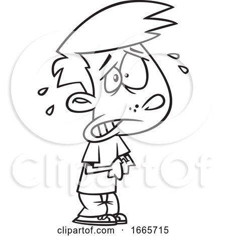 Cartoon Black and White Worried Boy by toonaday