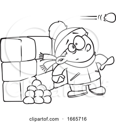 Cartoon Black and White Boy at a Snow Fort by toonaday