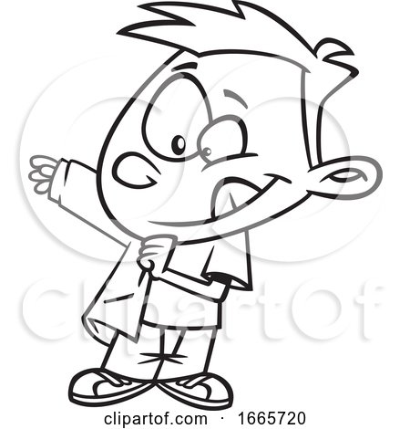 Cartoon Black and White Boy Putting on a Jacket by toonaday