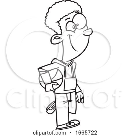 Cartoon Black and White Boy Carrying a Basketball by toonaday
