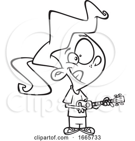 Cartoon Black and White Girl Playing a Ukulele by toonaday