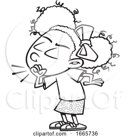 Cartoon Black and White Girl Coughing by toonaday