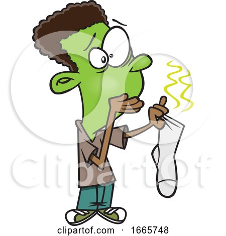 Cartoon Boy Holding a Stinky Sock by toonaday