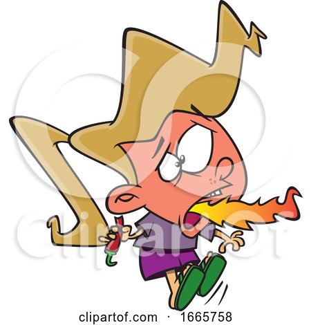 Cartoon Girl Blowing Flames After Eating a Spicy Hot Pepper by toonaday