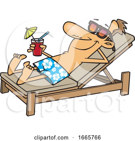 Cartoon Man Sun Bathing Poolside with a Cocktail by toonaday