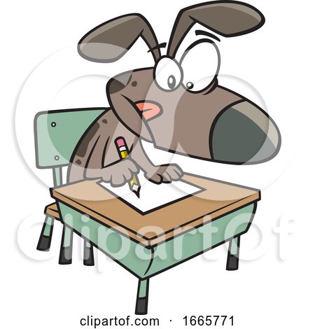 Cartoon Dog Sitting at a Desk in Obedience School by toonaday