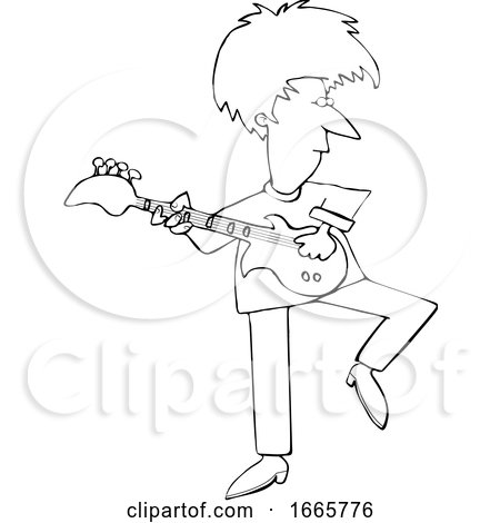 Cartoon Lineart Rock and Roller Playing a Guitar by djart