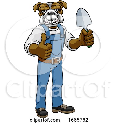 Bulldog Gardener Gardening Animal Mascot by AtStockIllustration