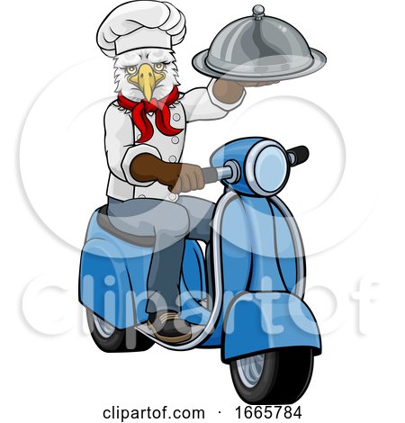 Eagle Chef Scooter Delivery Mascot by AtStockIllustration