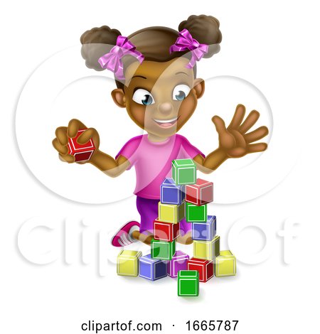 Girl Playing with Building Blocks by AtStockIllustration