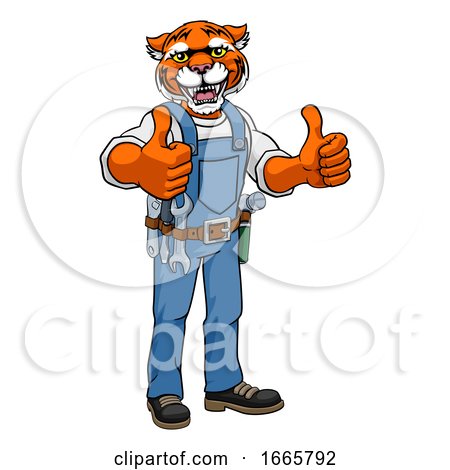 Tiger Construction Cartoon Mascot Handyman by AtStockIllustration