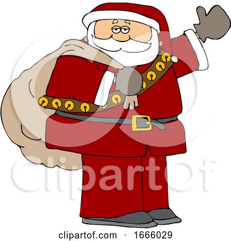 Cartoon Santa Claus Waving and Carrying a Christmas Sack by djart