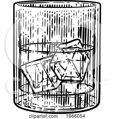 Drink with Ice in Glass Woodcut Engraved Etching by AtStockIllustration
