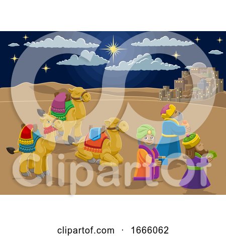 Nativity Scene Wise Men Christmas Cartoon by AtStockIllustration