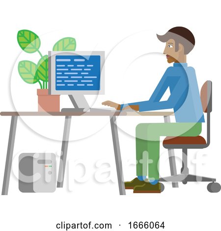 Man Working at Desk in Business Office Cartoon by AtStockIllustration
