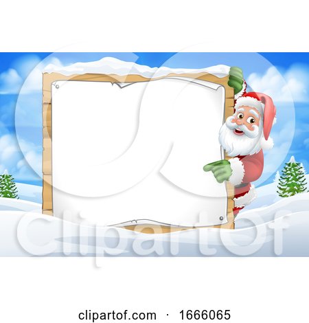Santa Claus Sign Christmas Snow Scene Cartoon by AtStockIllustration